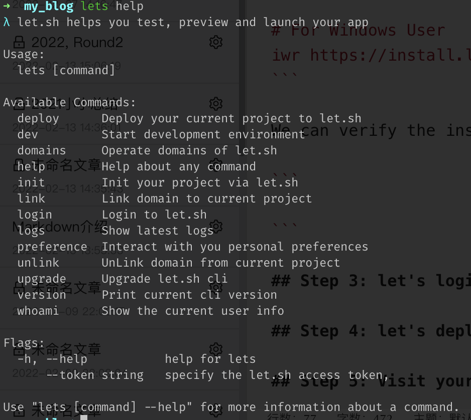 screenshot of the cli - lets help